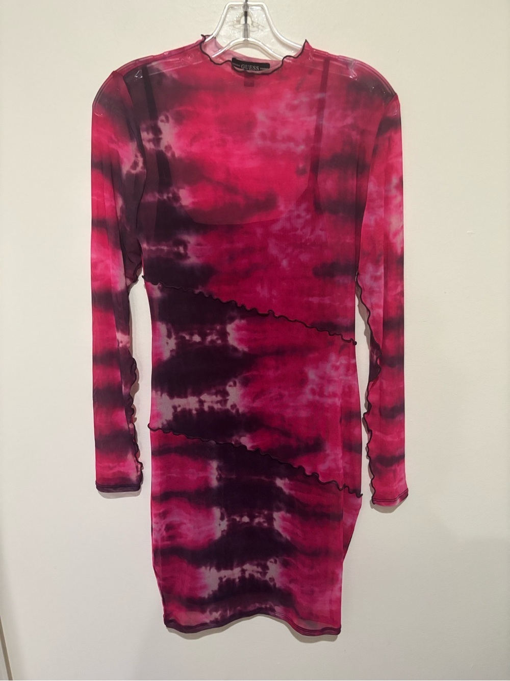 Guess Pink Tie-Dye Long Sleeve Bodycon Dress
